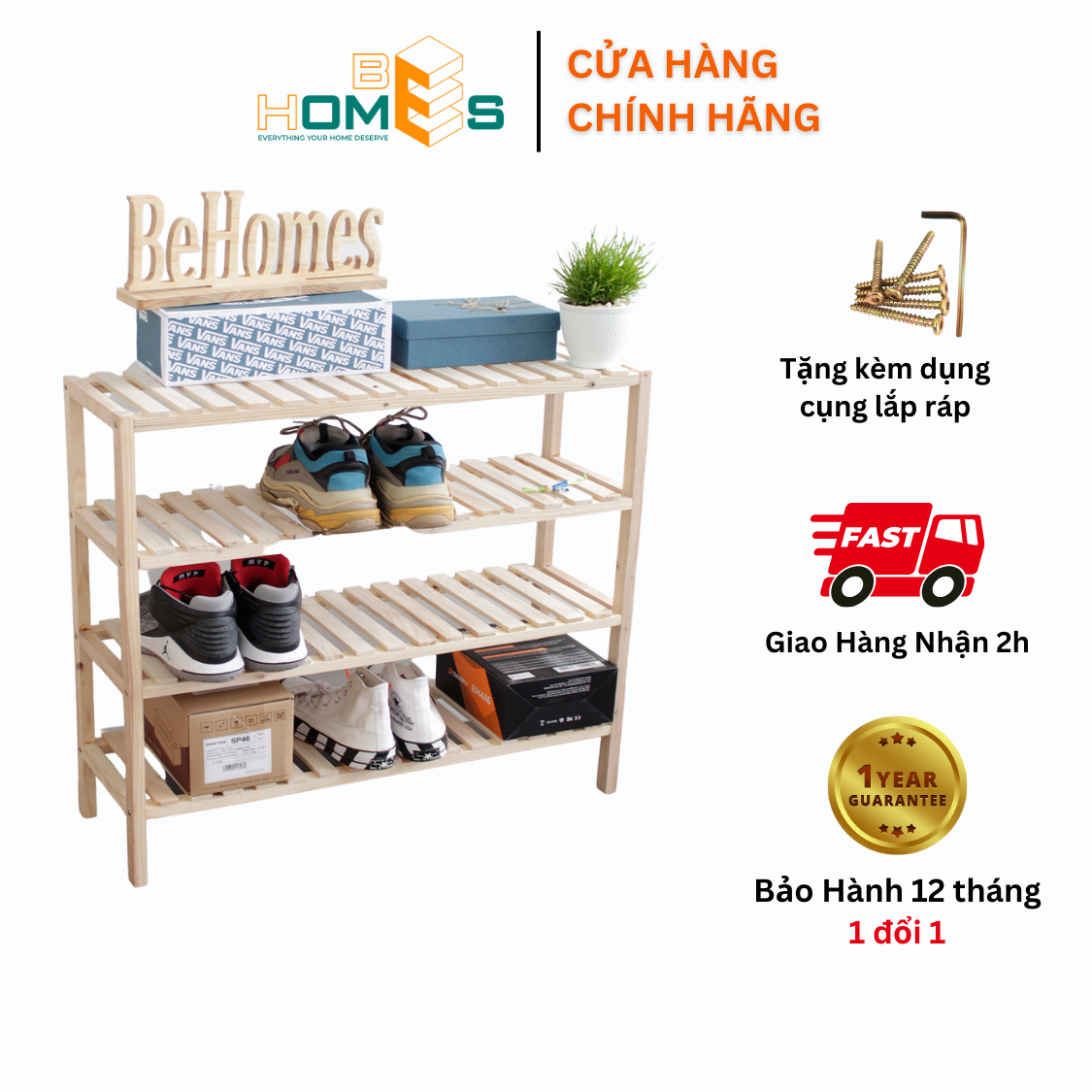 Kệ giày gỗ đa năng 4 tầng dài 80cm