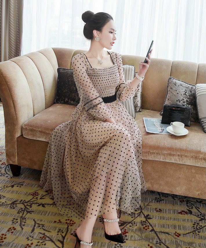 đầm lưới hai dây chấm bi xiêu xinh LD22 ( Như ý)