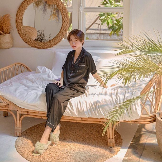 VIBES bộ Pijama dài  hàng thiết kế Lụa cao cấp Ink Long Py Set
