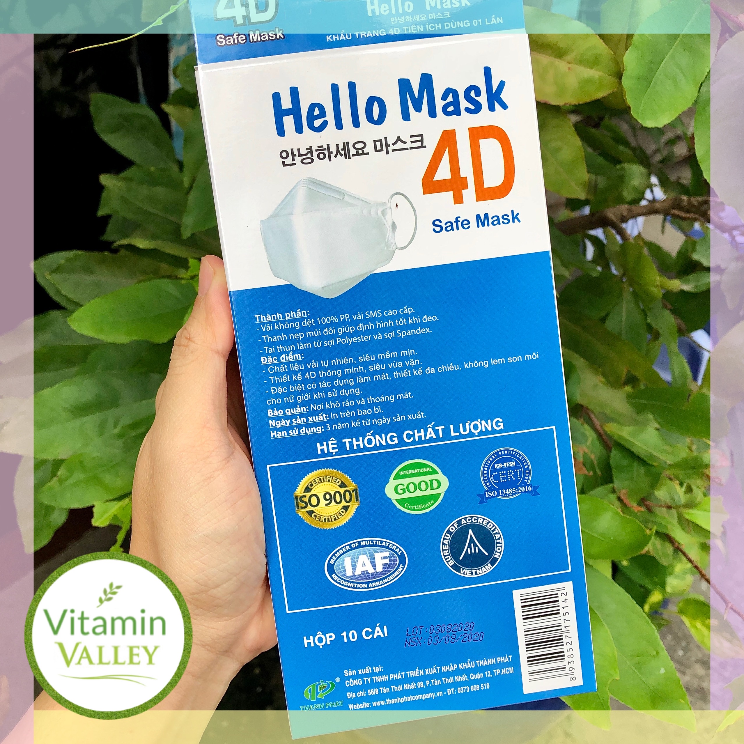 (HỘP 10 CÁI) Khẩu Trang Hello Mask 4D Kiểu Dáng Hàn Quốc