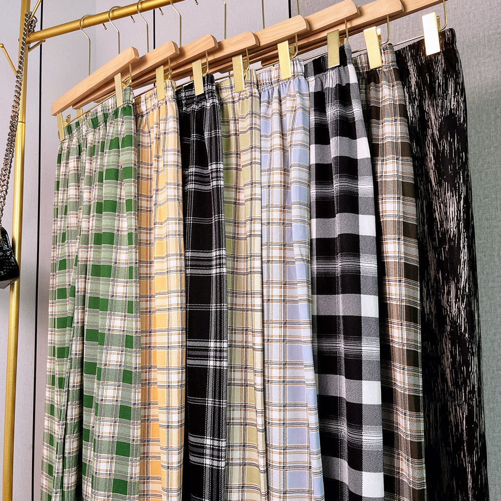 (≤70kg) Quần ống rộng kẻ sọc cho nữ, cạp cao, quần ống rộng ống suông, quần ống suông đa năng