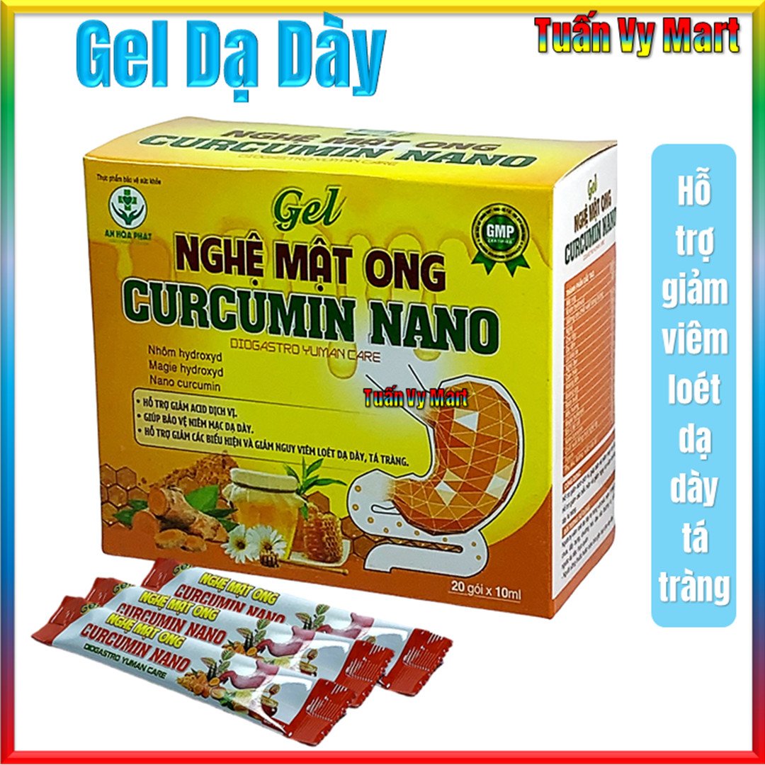 Gel nghê mật ong curcumin nano – giúp giảm acid dịch vị, giảm viêm đau, trào ngược dạ dày – hộp 20 gói