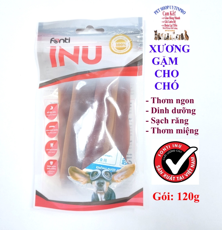 XƯƠNG GẶM CHO CHÓ Fonti INU C20 Thịt ba rọi Gói 120g Thơm ngon Dinh dưỡng Sạch răng Thơm miệng SX tại Việt Nam