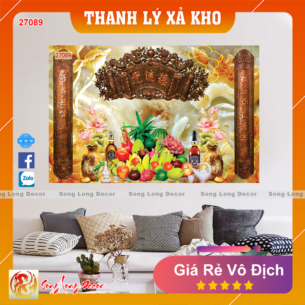 Tranh dán tường 3D Phòng Thờ Mâm Ngũ Quả - Giấy dán tường 3d- Song Long Decor 27089