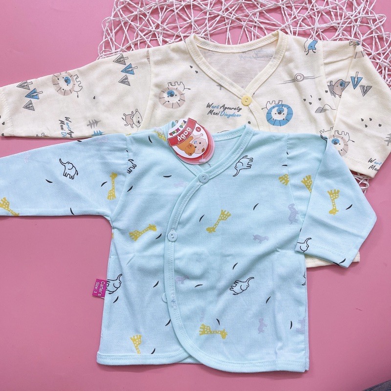 Áo dài tay cotton cho bé sơ sinh, khuy lệch - A2