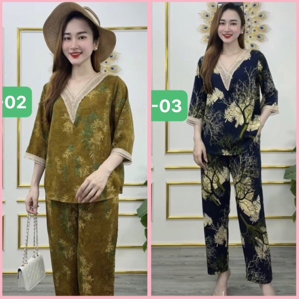 BỘ  TRUNG NIÊN CHẤT LỤA MANGO TAY LỠ MÃ K