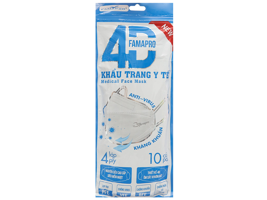 (Gói 10 Cái) Khẩu Trang 4D Famapro KF94