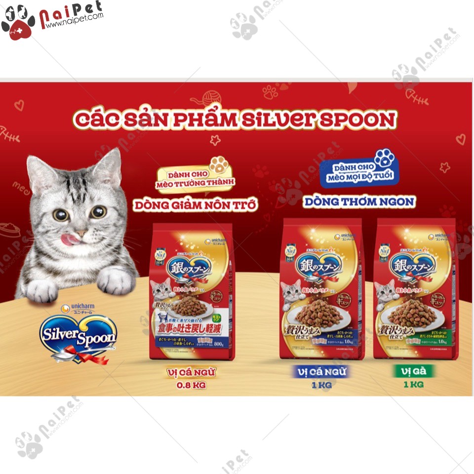 Thức Ăn Hạt Cho Mèo Mọi Lứa Tuổi Silver Spoon Hạt Nhật 1kg