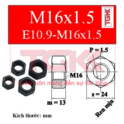 Đai ốc thép đen 10.9 ren mịn