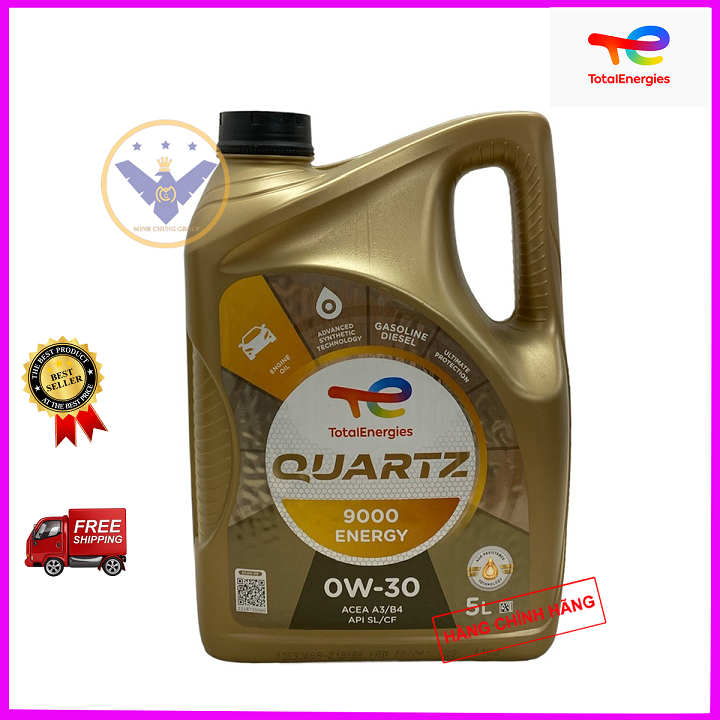 Nhớt ô tô cao cấp tổng hợp toàn phần total quartz 9000 0w-30 can 5l