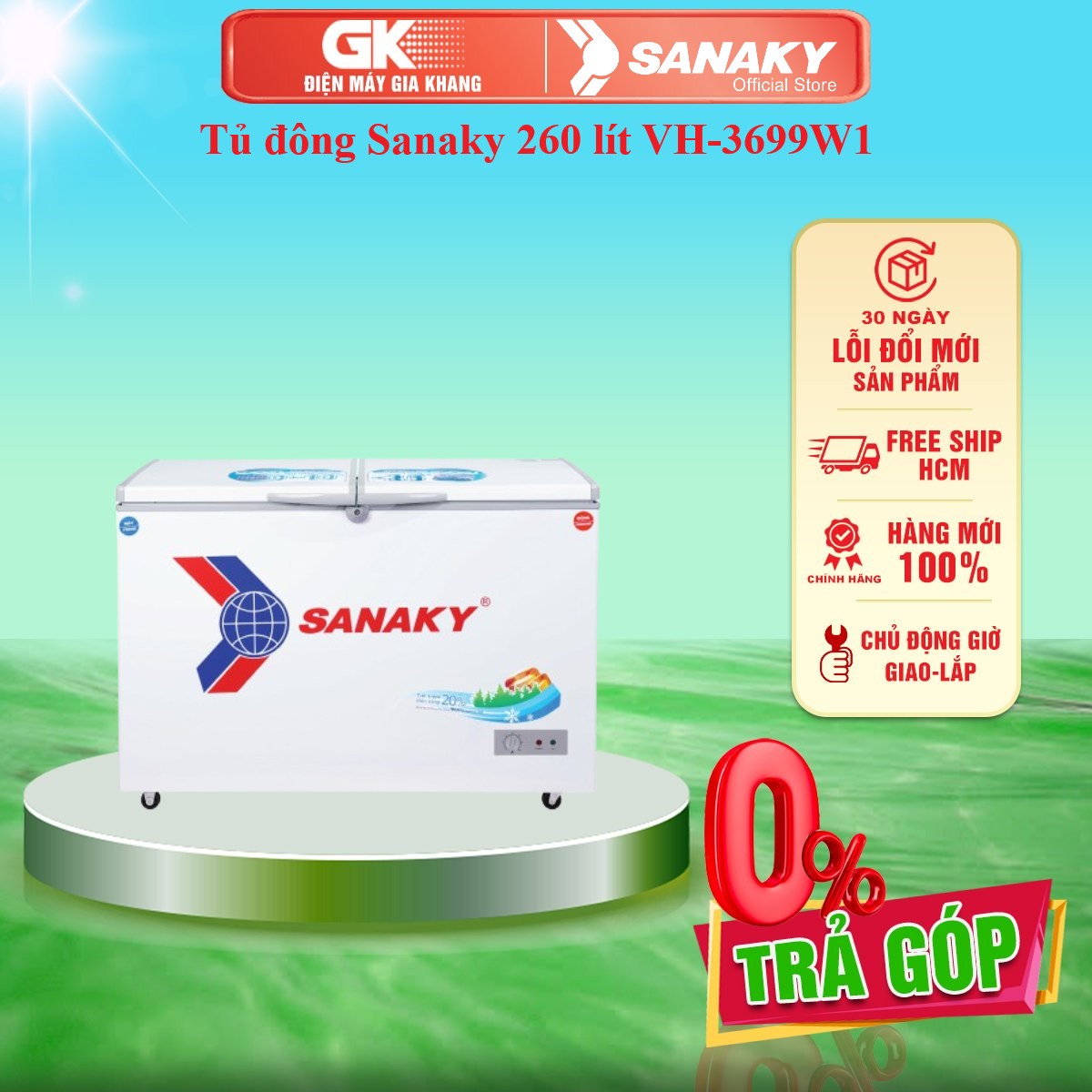 Tủ đông Sanaky 260 lít VH-3699W1 - GIAO TOÀN QUỐC - FREESHIP HCM