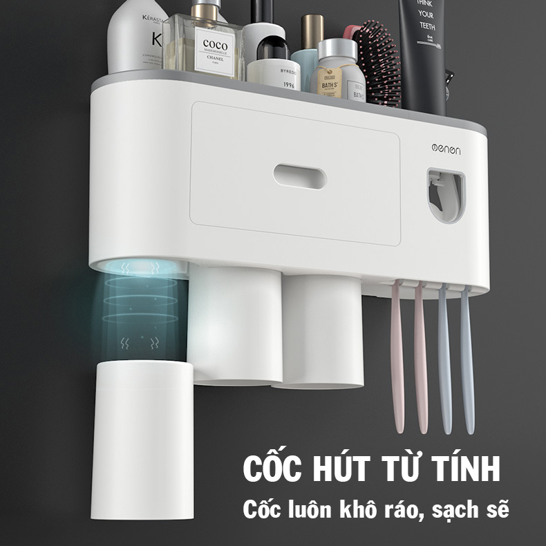 Bộ Nhả Kem Đánh Răng Thông Minh OENON, Giá Để Đồ Nhà Tắm, Tặng Miếng Dán Ticker Kute
