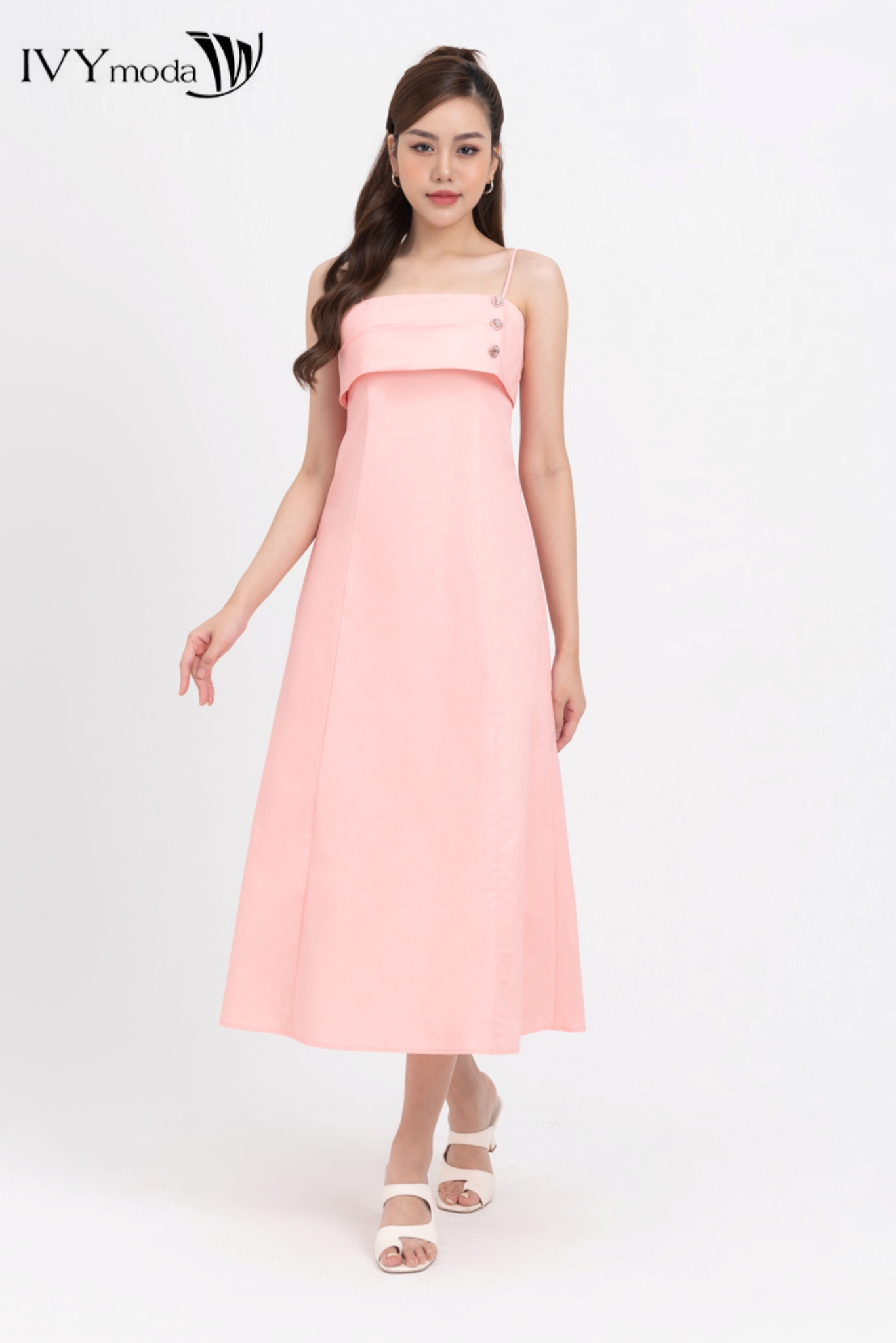 Đầm quây ngực đính khuy IVY moda MS 41M8276