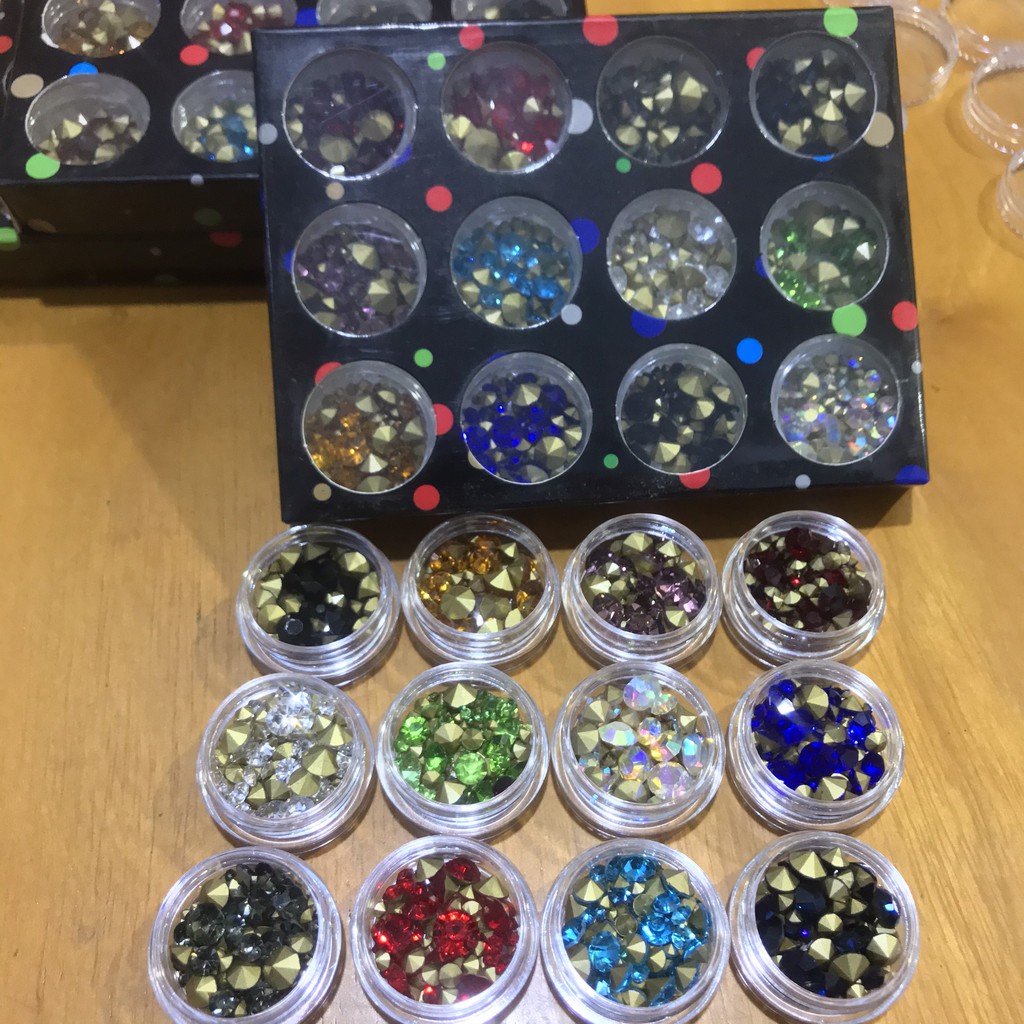 Đá chân nhọn set 12 hũ trang trí móng