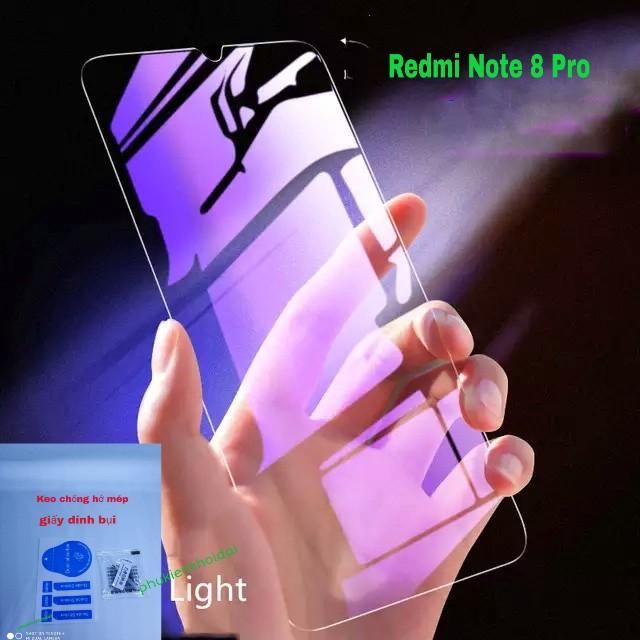 Xiaomi Redmi Note 8 Pro cường lực tím chống tia UV hại mắt tặng keo chống hở mép