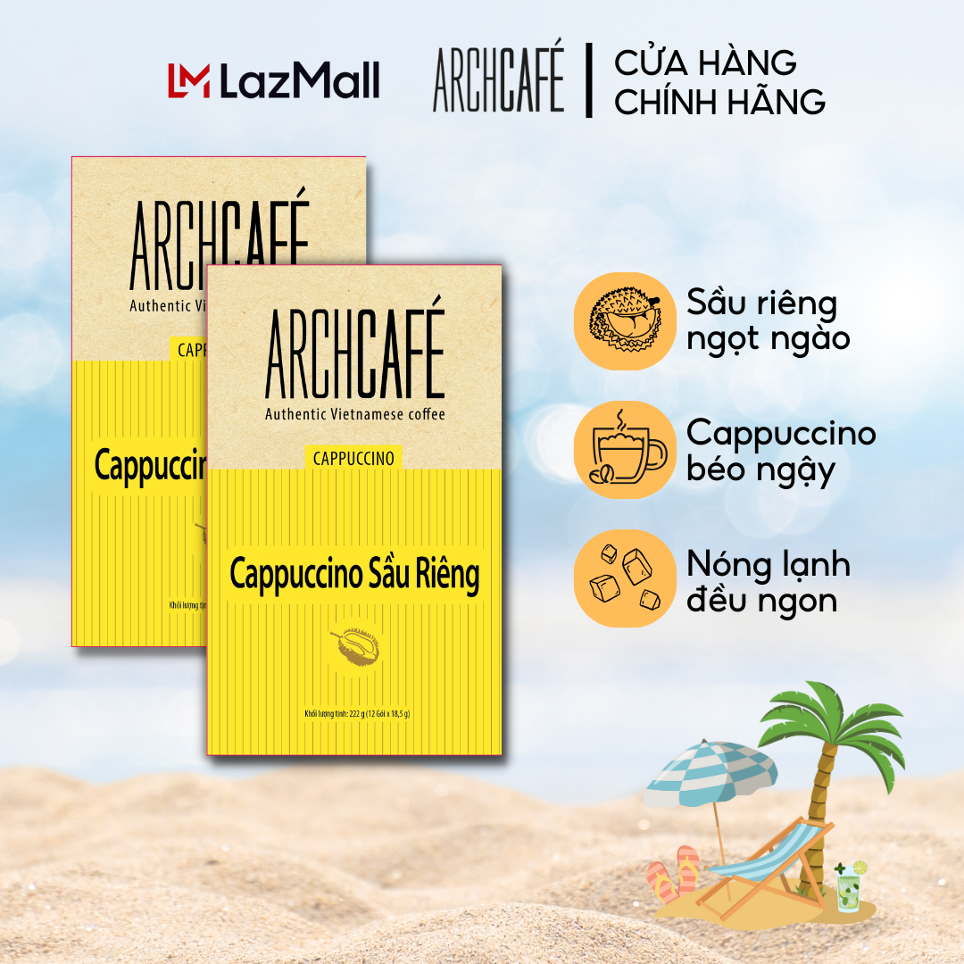 Combo 2 Cà phê Cappuccino Sầu Riêng - Cafe hoà tan Archcafé (hộp 12 gói x 18.5g)