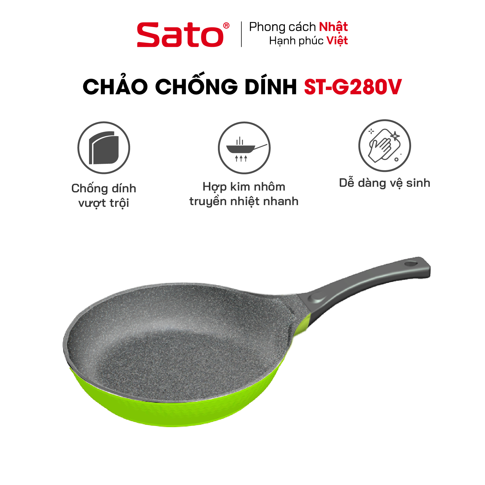Chảo chống dính đúc giọt nước vân đá Sato G280V