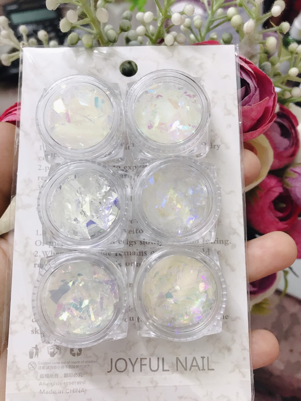Set 6 hũ gương vụn, thuỷ tinh trang trí móng