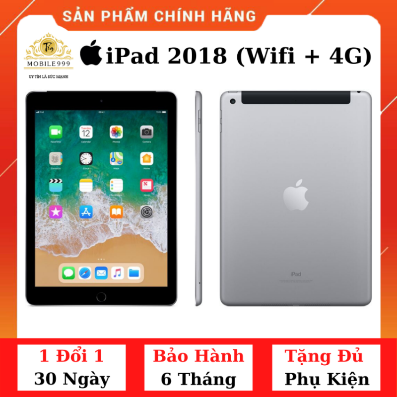 iPad 2018 Gen 6 (Wifi + 4G) 32GB Chính Hãng - Zin Đẹp - Màn Retina sắc nét - Tặng phụ kiện + Bao da - 1 đổi 1 30 ngày - BH 6 tháng - MOBILE999