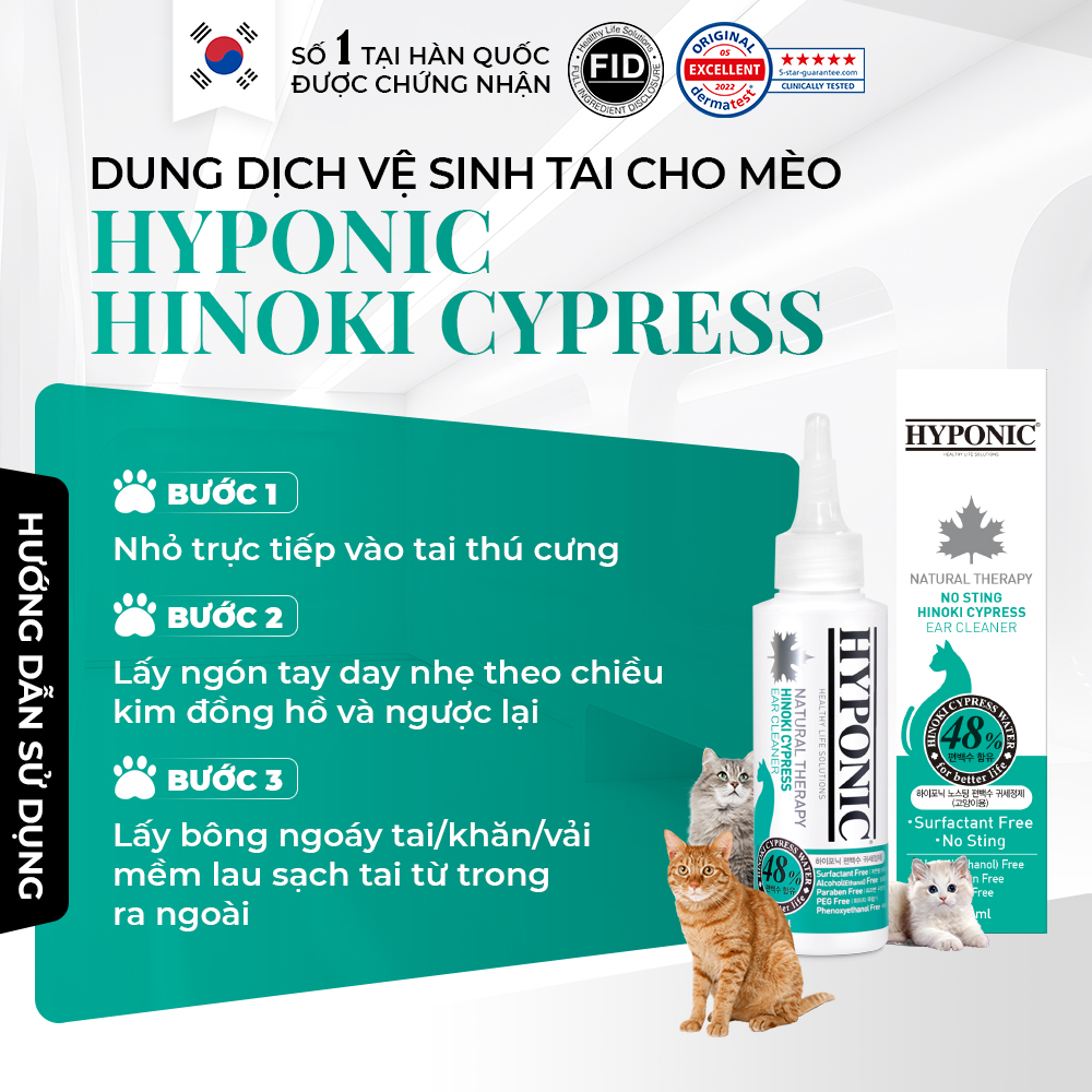 Dung dịch vệ sinh tai cho mèo HYPONIC Hinoki Cypress