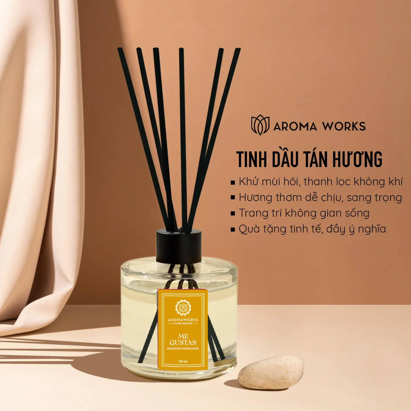 Bộ Tán Hương Que Mây Aroma Works Reed Diffuser 130ml