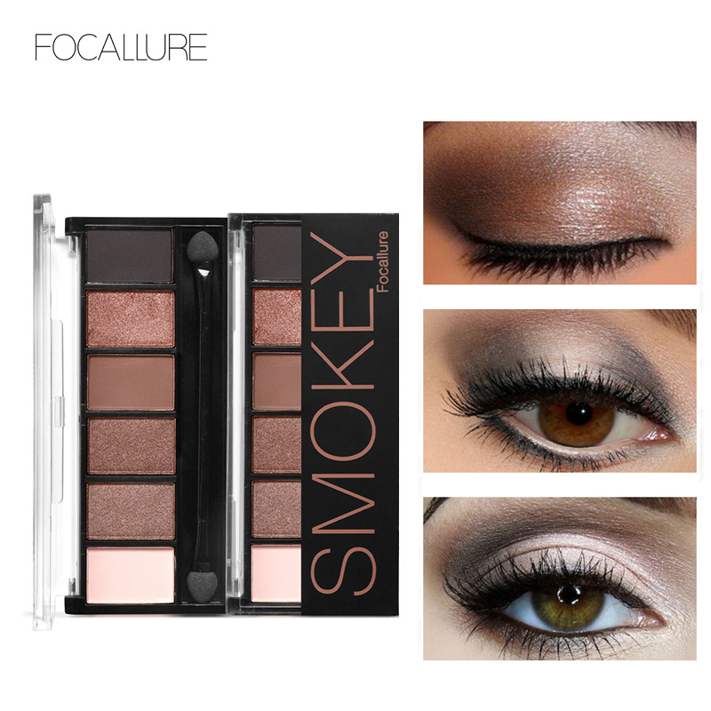 Bảng phấn mắt Smokey FOCALLURE màu sắc tự nhiên dễ trang điểm với 6 bảng màu tùy chọn - INTL