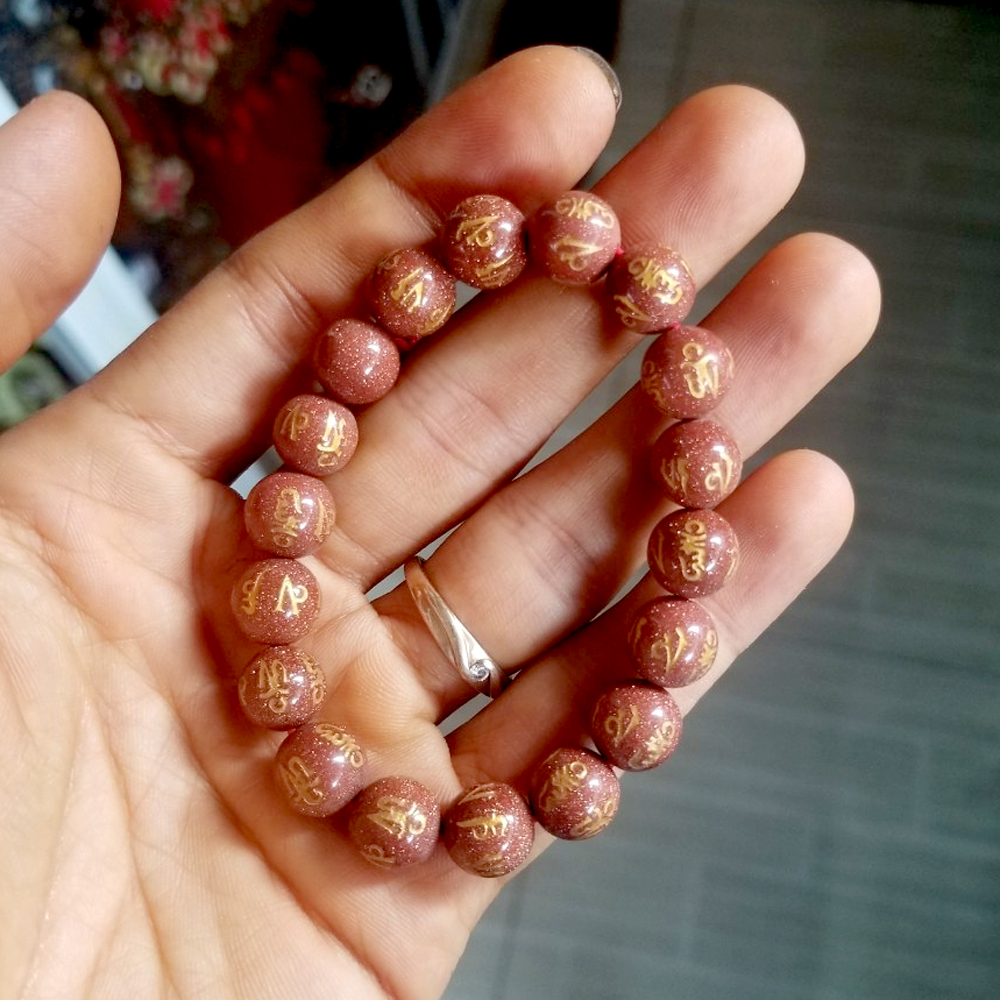 [HCM]Vòng tay chuỗi đá kim sa khắc chú Omani vàng-nhiều cỡ ly