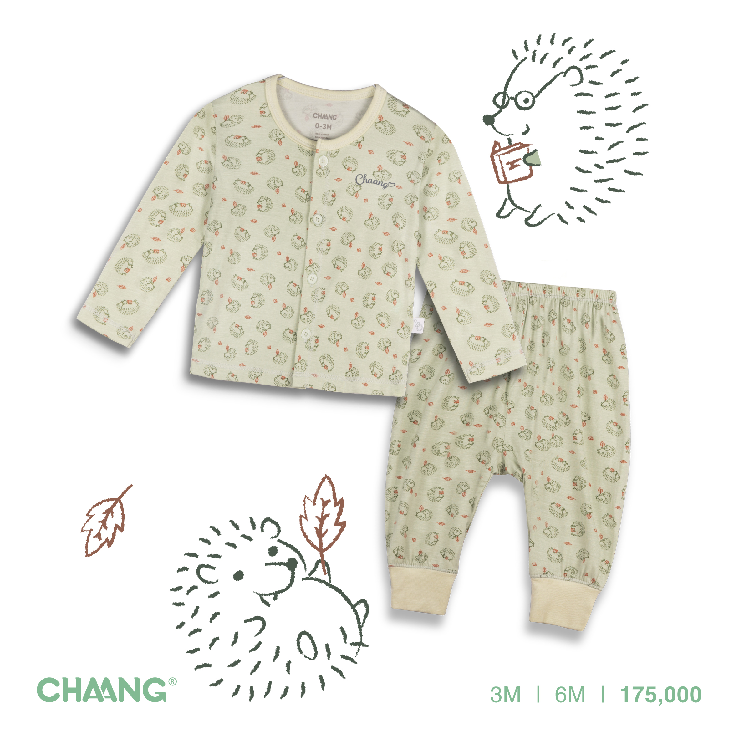 Bộ quần áo dài tay cúc giữa cho bé sơ sinh Autumn Park Chaang