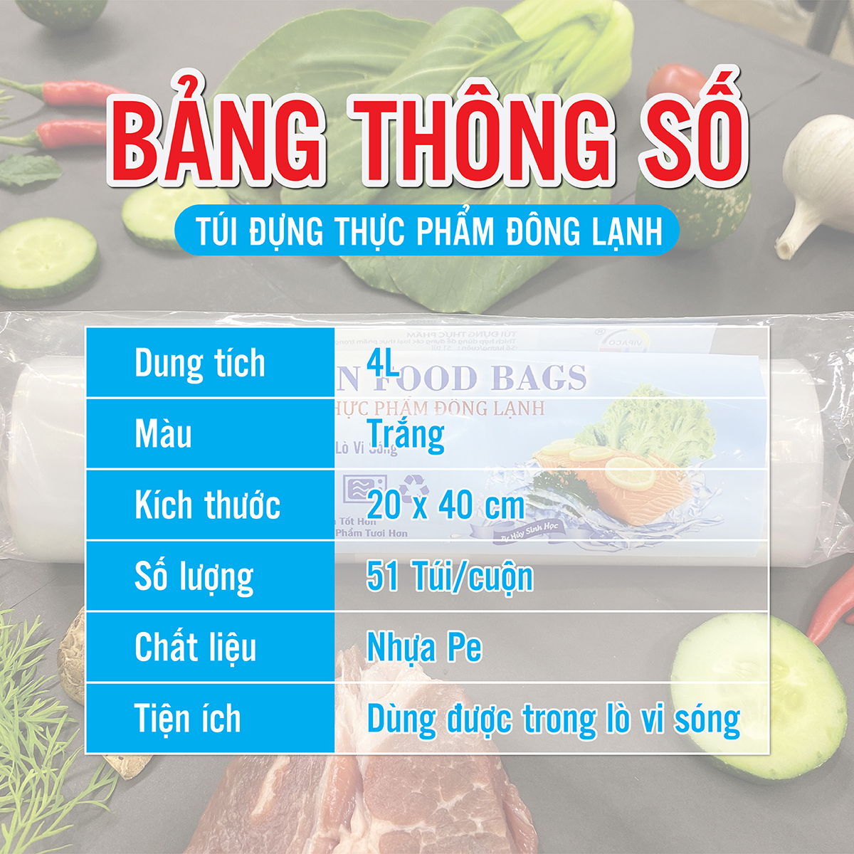 túi đựng thực phẩm đông lạnh vipaco 4L