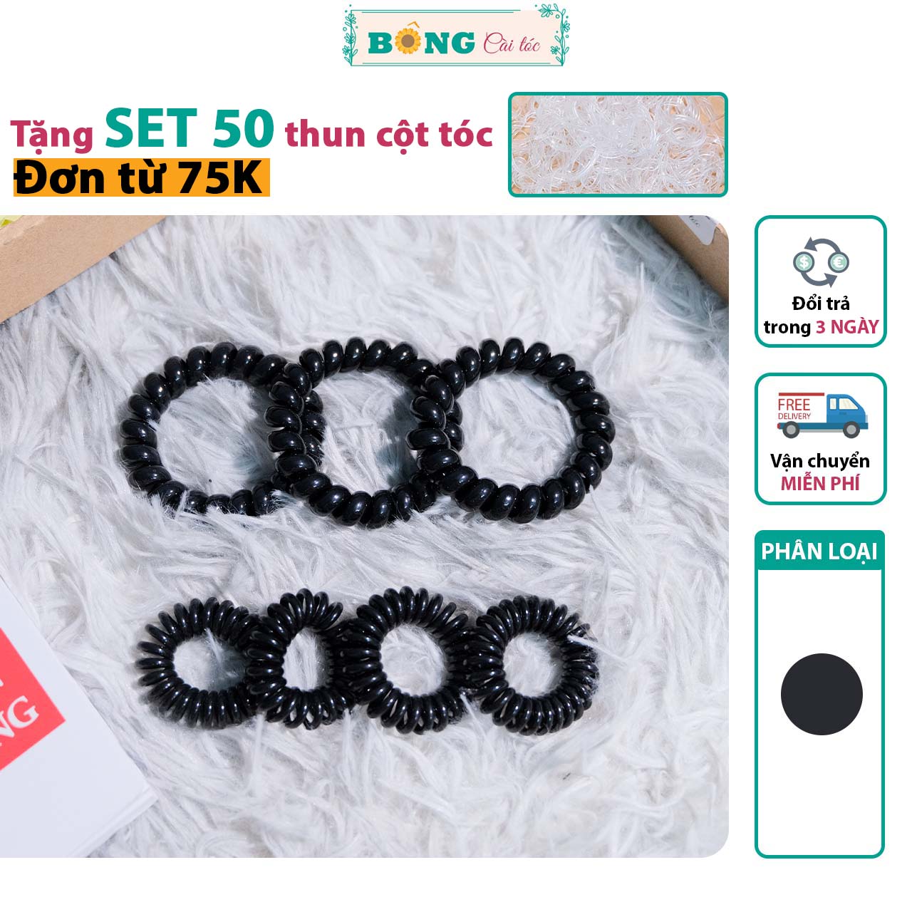 Dây cột tóc lò xo đen nhiều kích thước - cột tóc lò xo BÔNG Cài Tóc
