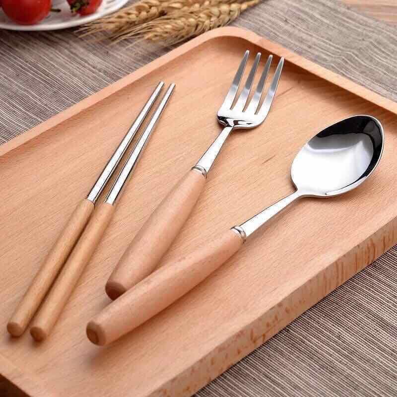 Bộ thìa đũa lúa mạch cán gỗ