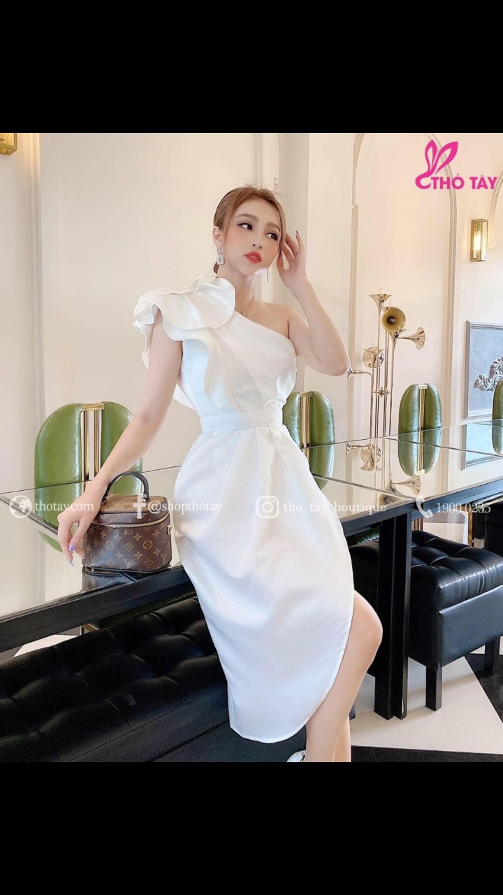 [HCM]Đầm đính nơ vai lệch vai #damlechvai