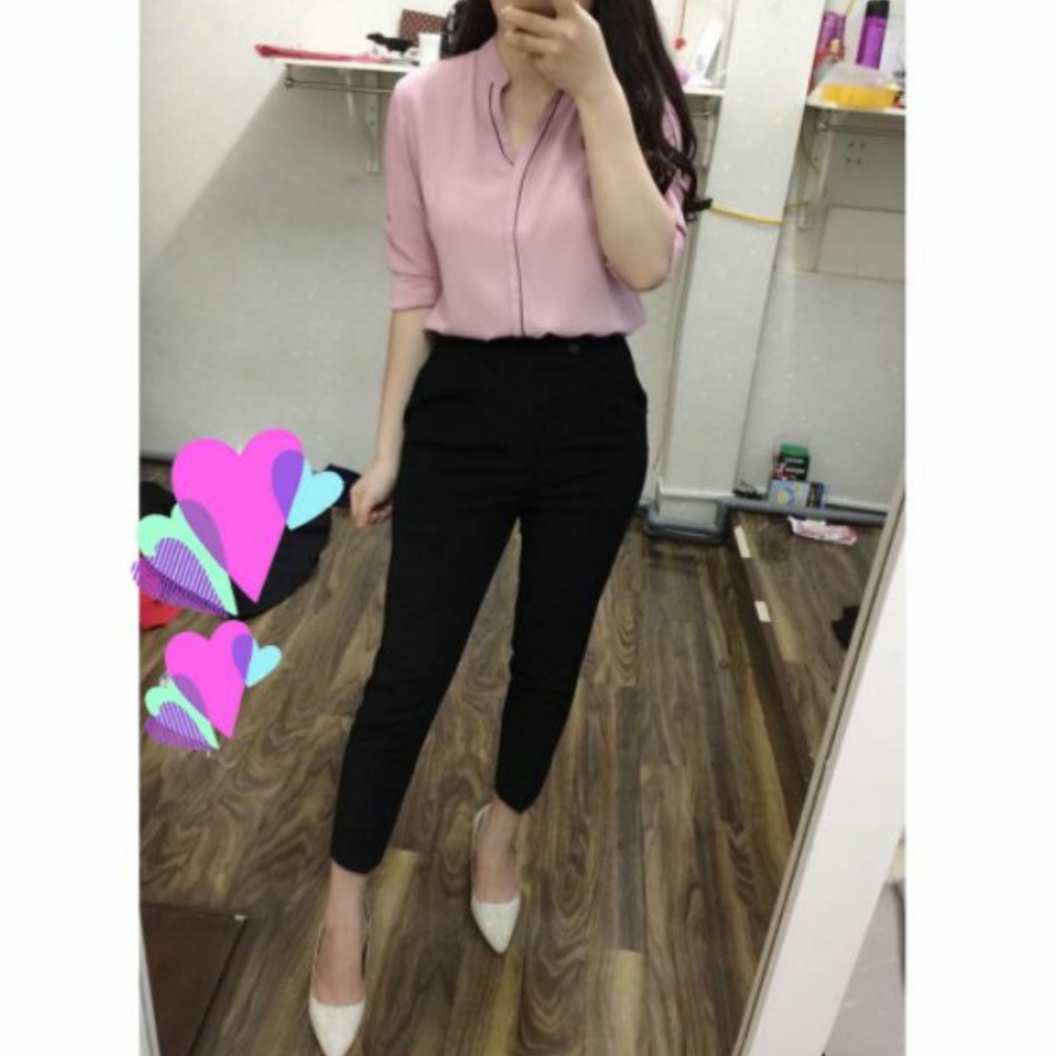 [HCM]Áo sơ mi nữ phối viền dài tay cao cấp