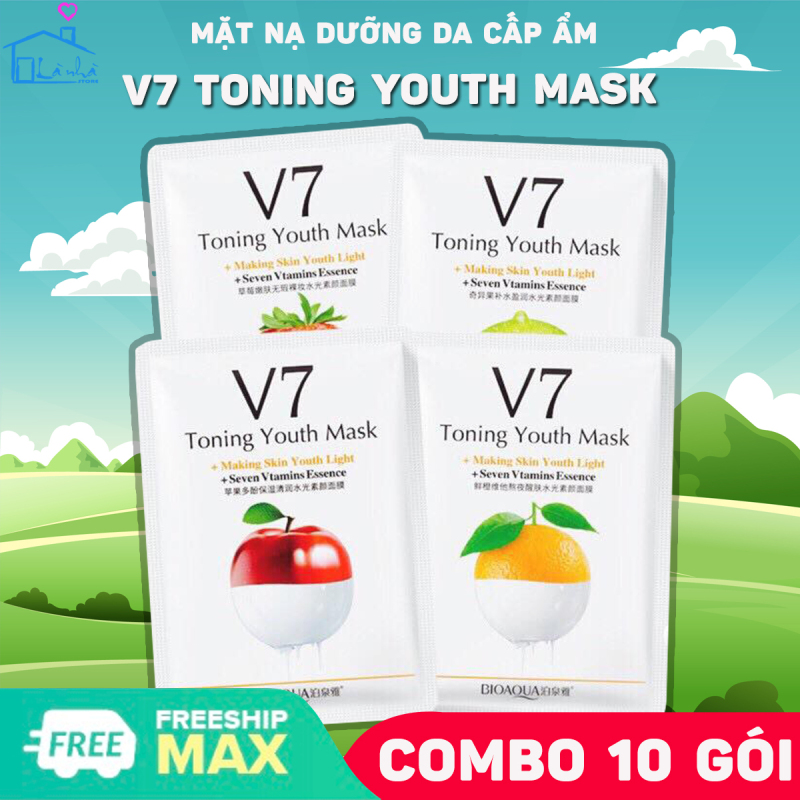 Mặt nạ giấy dưỡng da mụn cấp ẩm thải độc ( COMBO 10 Gói ) V7 Toning Youth Mask Bioaqua