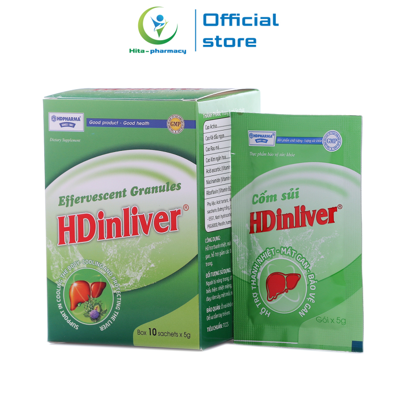 Cốm sủi HDinliver hỗ trợ thanh nhiệt mát gan, giải độc gan, bảo vệ gan - Hộp 10 gói