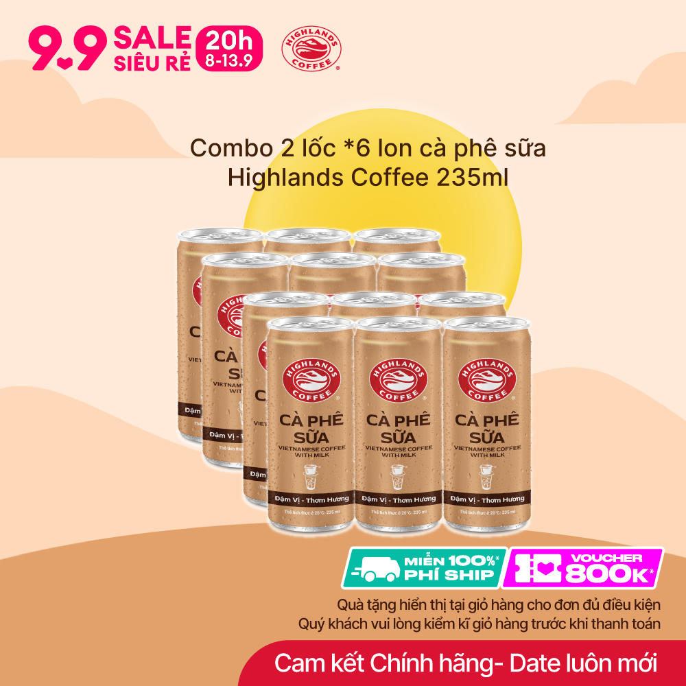 COMBO 2 lốc *6 lon cà phê sữa đá Highlands Coffee (235ml/lon)