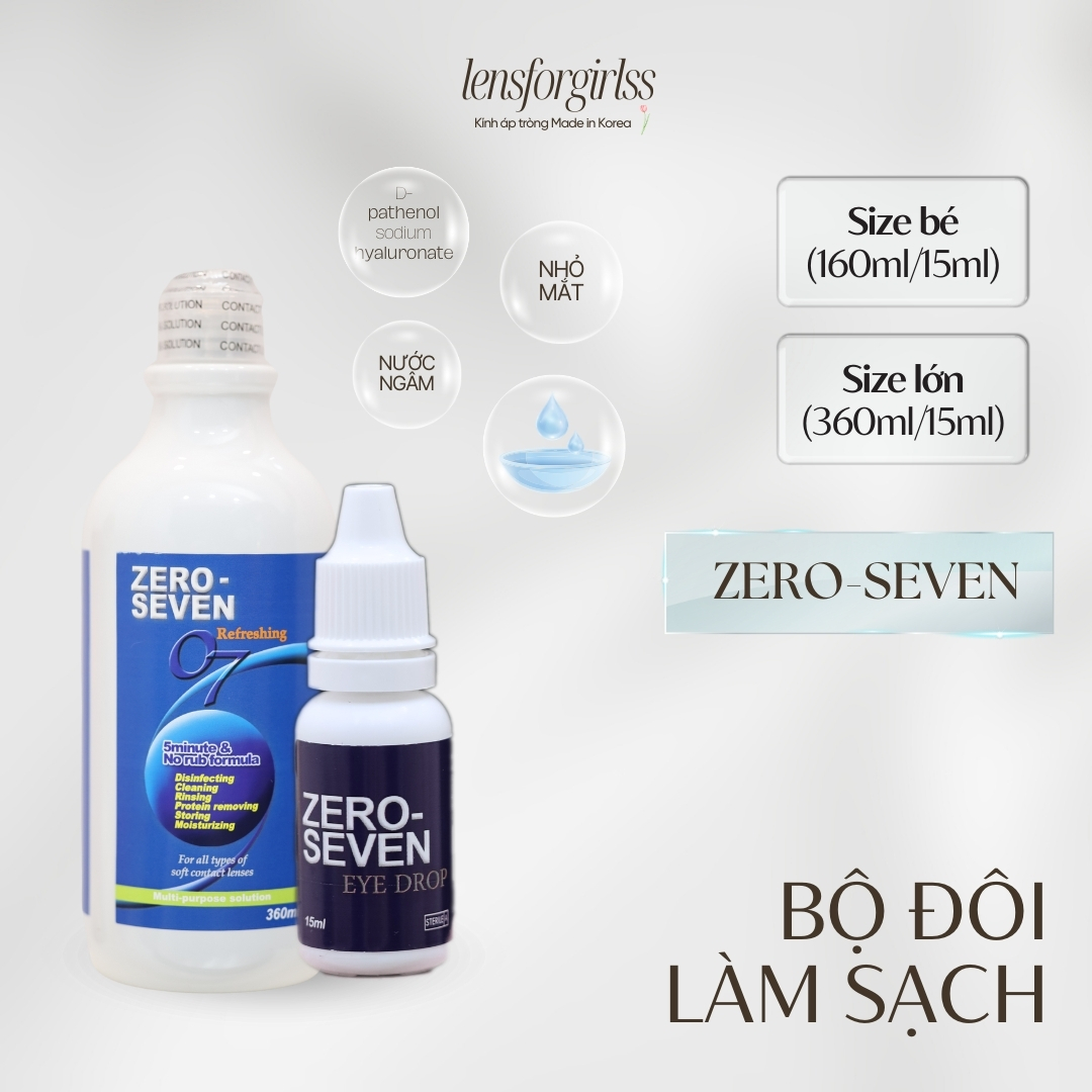 [Mã LazXuHuong02 - giảm 25k đơn từ 199k] Bộ đôi làm sạch cơ bản nước ngâm và nhỏ mắt dành cho kính áp tròng Zero Seven - Korea | LENSFORGIRLSS
