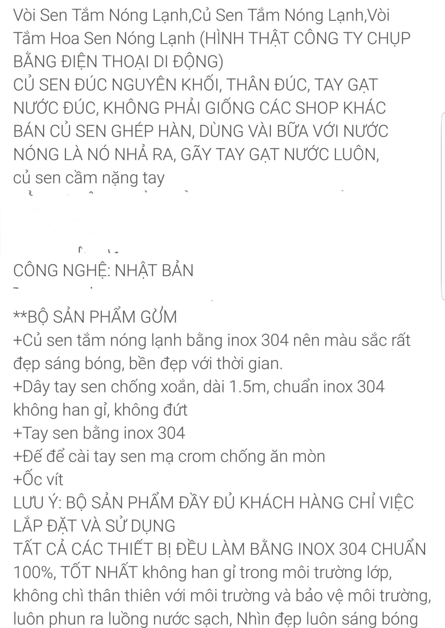 Củ sen nóng lạnh,củ sen tắm nóng lạnh inox 304 kèm tay sen tắm và dây sen 1.5m