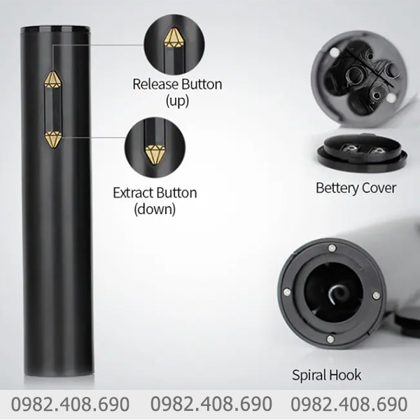 Dụng cụ mở rượu vang bằng pin nút kim cương