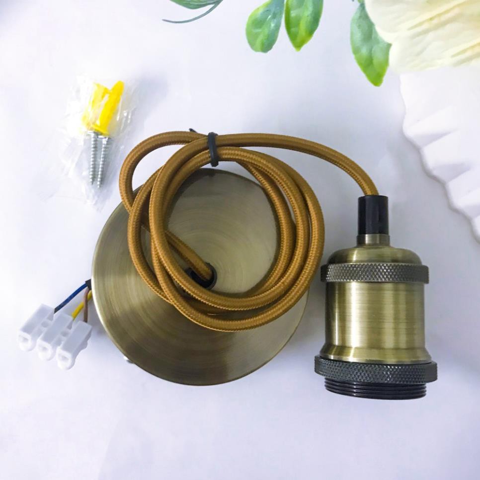 Bộ Đèn thả đơn đui đồng đúc dây dài 1m kèm đế ốp trần Loại Cao cấp đế phay xước HABALI