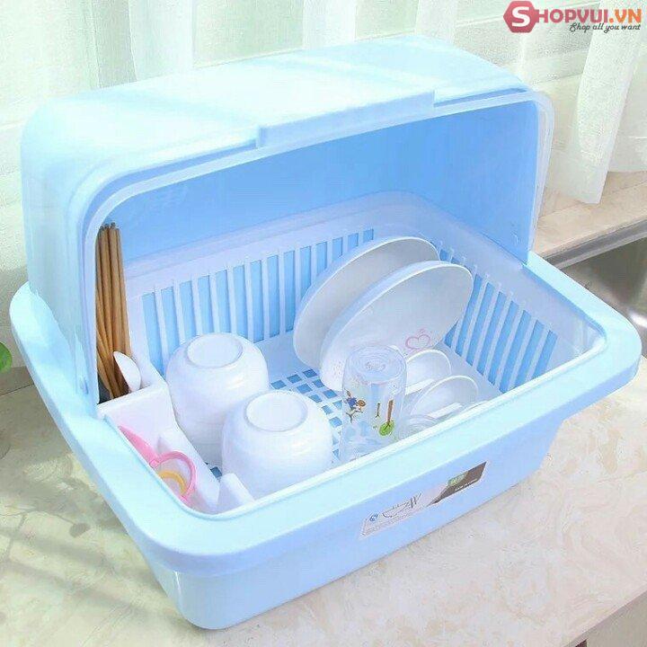 Kệ Úp Chén Bát Có Nắp Đậy Chống Bụi Bẩn 1 Tầng Nhựa Việt Nhật - Nắp Đậy