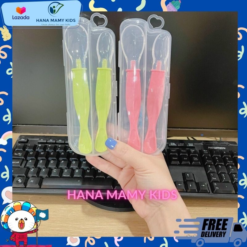 Set 2 thìa silicon có hộp cho bé