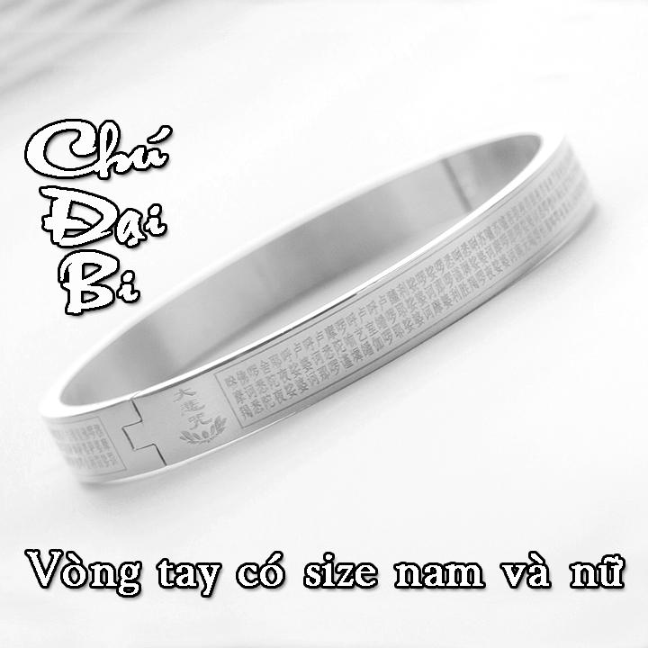 VÒNG TAY TITAN NAM NỮ CHÚ ĐẠI BI MÀU TRẮNG BẠC - Hình ovan ôm sát tay