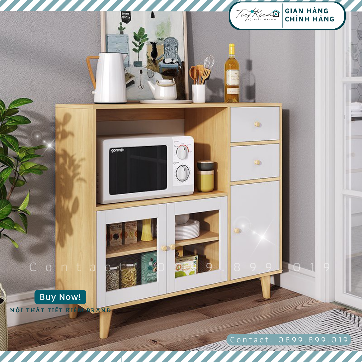 Tủ bếp gỗ đa năng để đồ bếp B7799