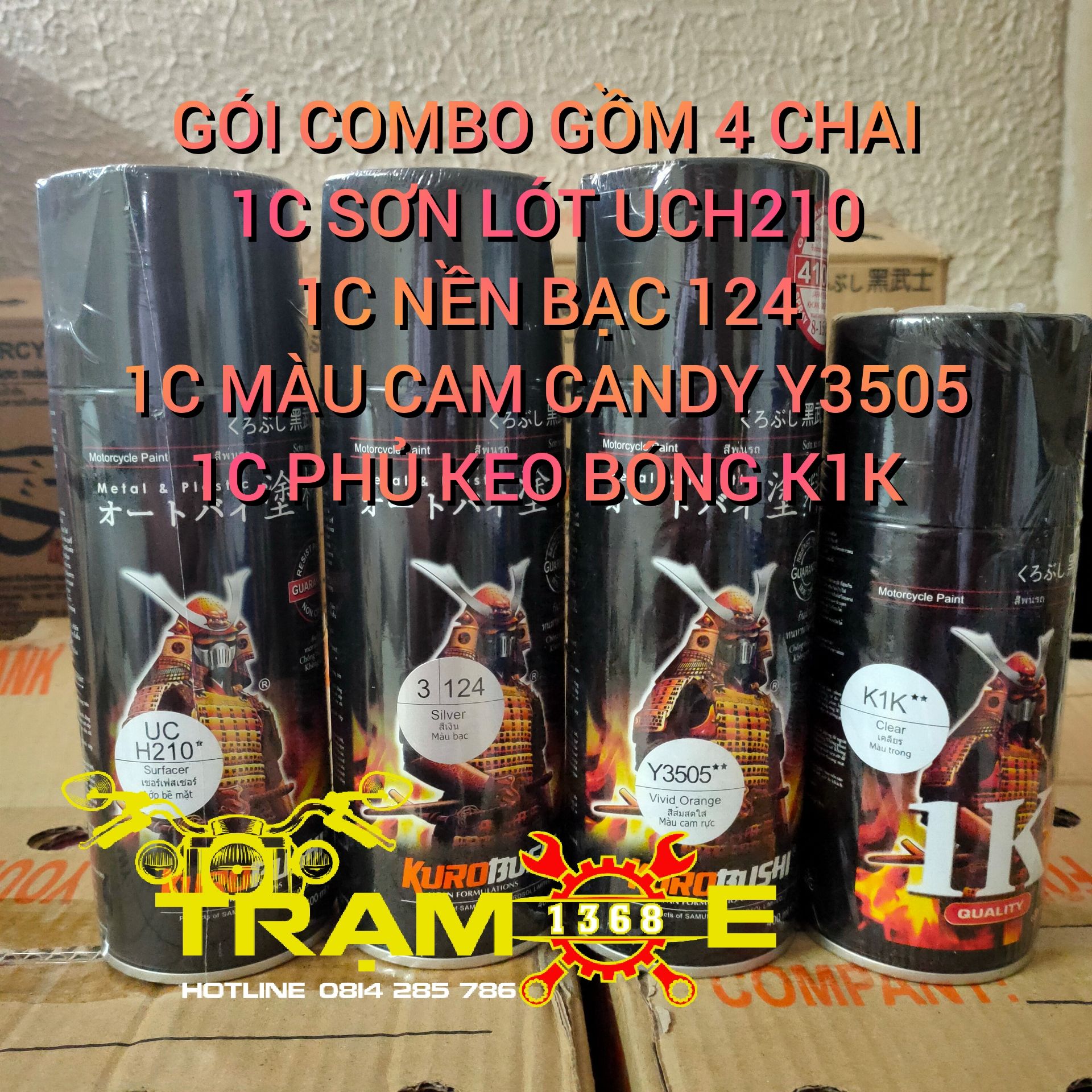 SƠN SAMURAI - GÓI COMBO MÀU CAM CANDY GỒM 4 CHAI - SƠN SAMURAI XE MÁY