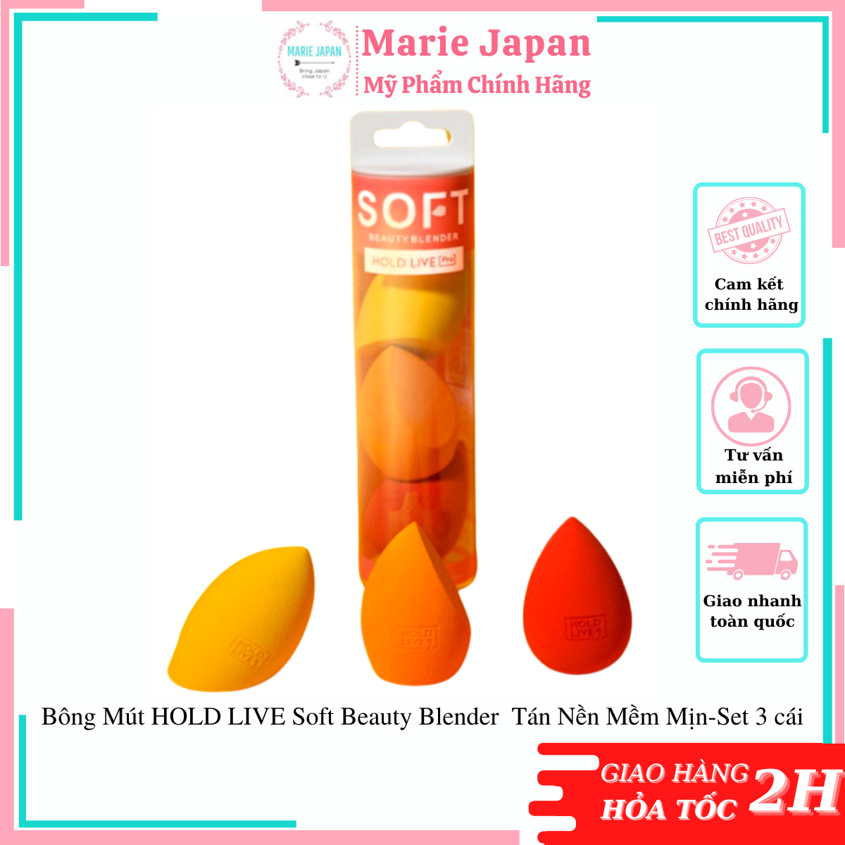 Bông Mút HOLD LIVE - Soft Beauty Blender Tán Nền Mềm Mịn - Set 3 cái