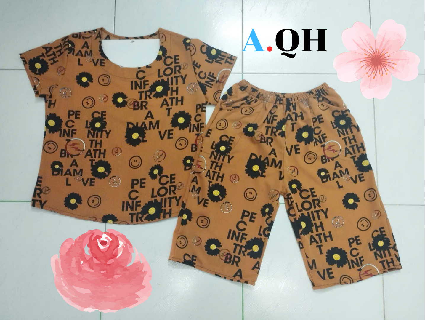 Women's Mango Silk Home Wear Set Shorts + Short Sleeves (48-65 kg)