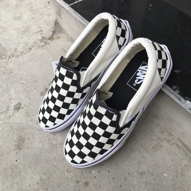 Giày lười vans caro nam nữ Full Box Tag