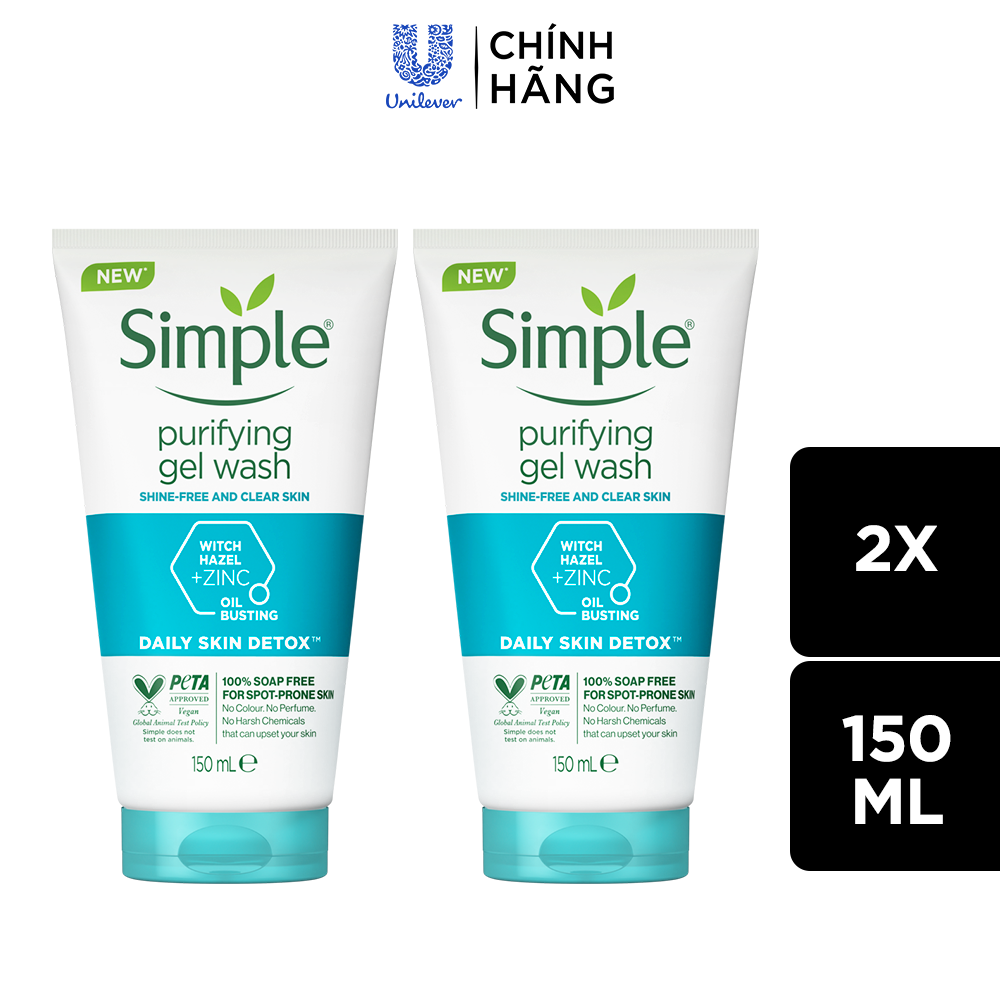 Combo 2 Sữa rửa mặt Simple giúp kiềm dầu và ngừa mụn hiệu quả - cho da dầu mụn 150ml/chai [CHÍNH HÃNG ĐỘC QUYỀN] [DIỆN MẠO MỚI]