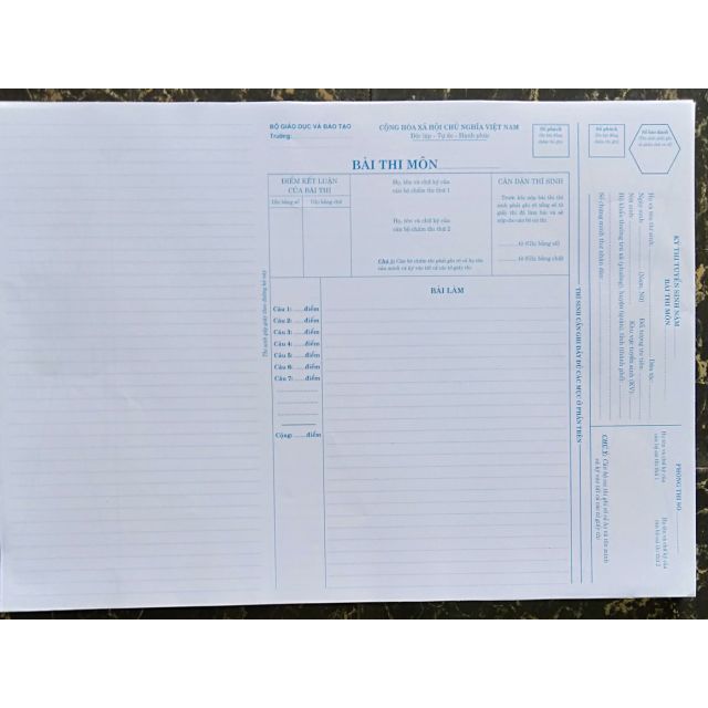 Sét 20 tờ giấy thi Đại Học